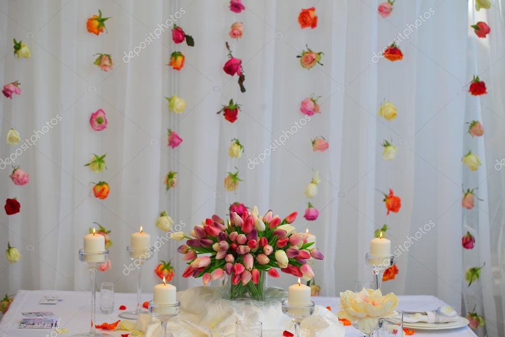 Bouquet Of Tulips On Wedding Table Stock Photo C Olegmalyshev