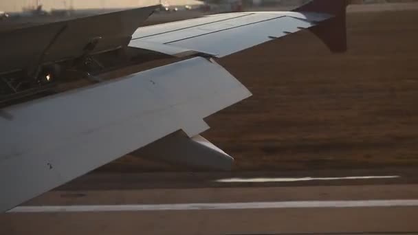 Wing of airplane during taking off — Stock Video