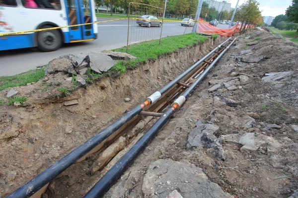 Wasserleitungen im Graben — Stockfoto