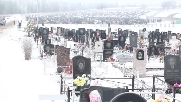 Gravstenar på lokala kyrkogård — Stockvideo