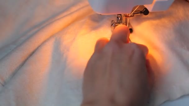 Woman stitching fabric — Stock Video