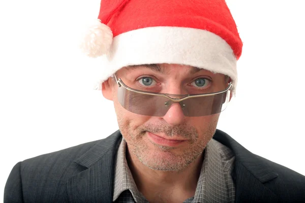 Man in Kerstman hoed — Stockfoto