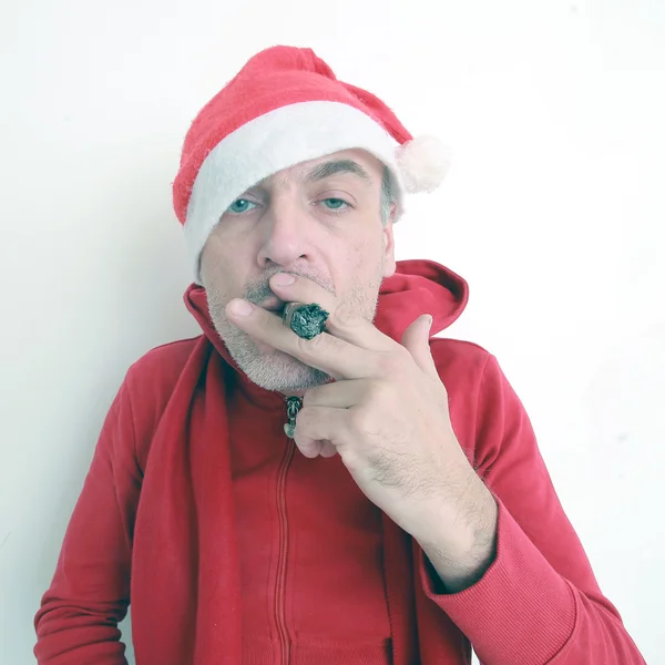Santa rookt sigaar — Stockfoto