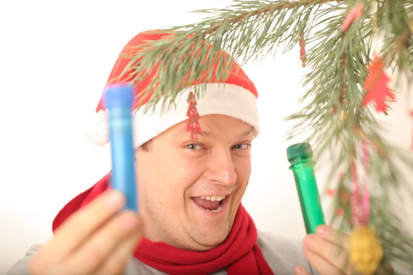 Funny man in santa hat — Stock Photo, Image