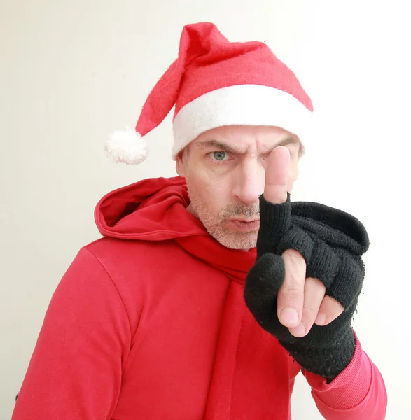 Man in Kerstman hoed — Stockfoto