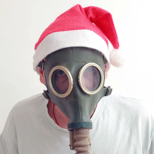 Santa in gas masker — Stockfoto