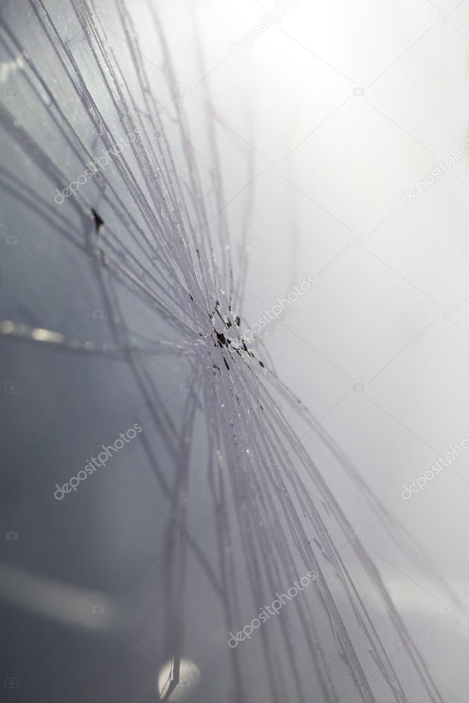 Cracked windshield of car