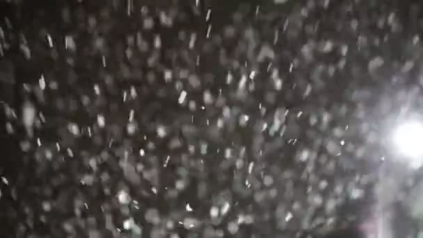 Flocons de neige tombent dans la lumière vive — Video