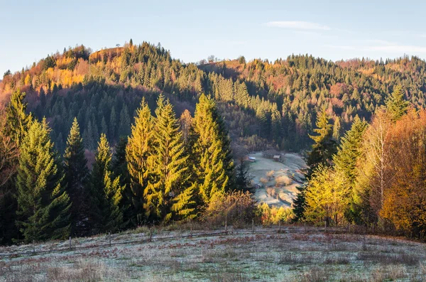 Herbstlandschaft im Bergdorf — Stockfoto