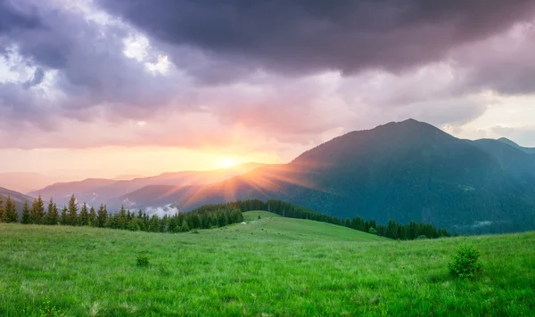 Paysage estival avec un beau lever de soleil dans les montagnes — Photo