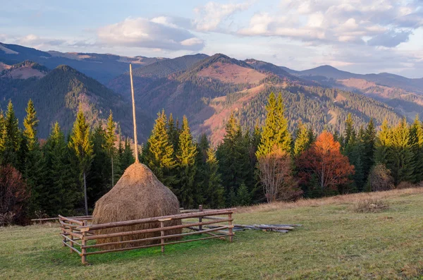 Autumn landscape in mountain village — Stock Photo, Image