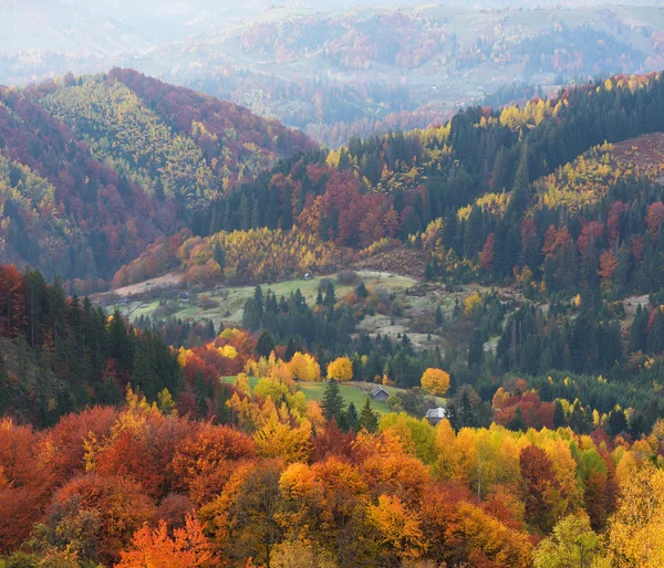 Paisaje otoñal con un hermoso bosque en las laderas —  Fotos de Stock