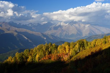 Sonbahar peyzaj manzaralı bir dağın tepesinde
