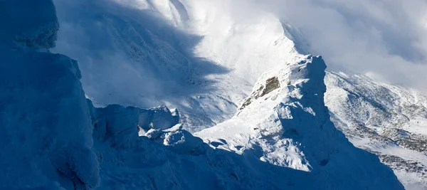 Landscape Panorama Winter Mountains Rocks Snow Frost Ukrainian Carpathians — Stock Photo, Image