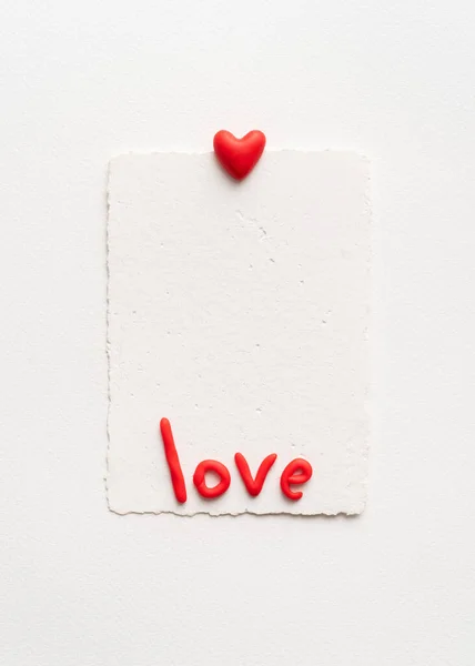 Valentines Day Card Heart Note Word Love Red Letter White — стокове фото