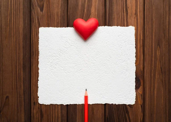 Top View Valentines Day Background Red Heart Note Handmade Paper — Stock Photo, Image