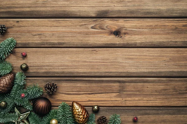 Fondo Navidad Vintage Con Ramas Abeto Borde Tablas Madera Blanco —  Fotos de Stock