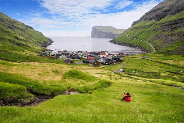 Villaggio Tjornuvik Con Vista Sui Fondali Risin Kellingin Isole Faroe — Foto Stock