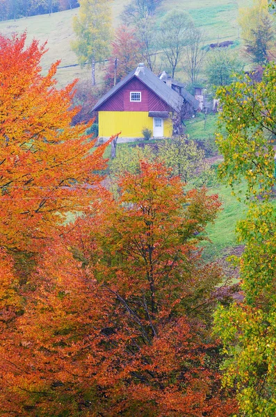 Podzim v horské vesnici — Stock fotografie