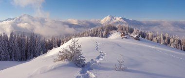 Dağ köylerinde kış Panoraması