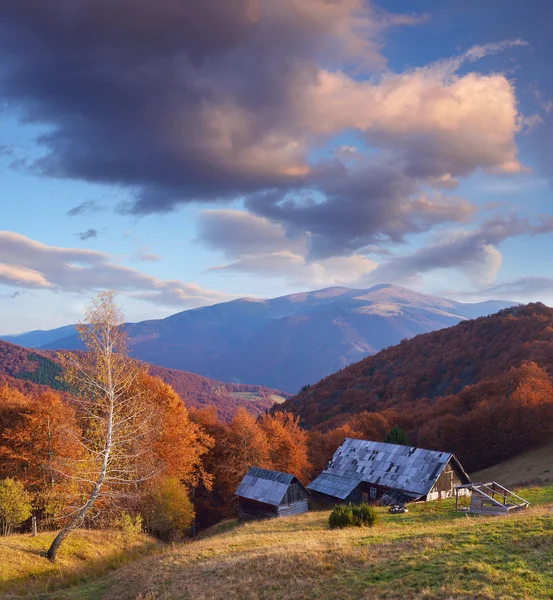 Paisaje de otoño con una casa de madera — Foto de Stock