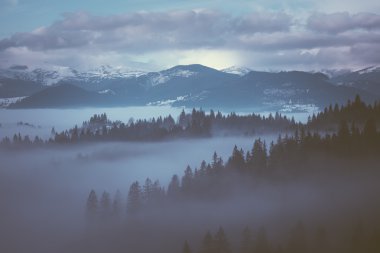 Dağlarda sabah sisi