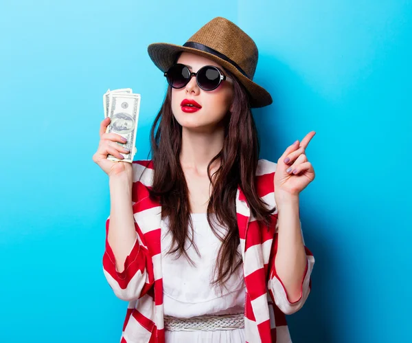 Portrait of the young woman with money — Stock Photo, Image