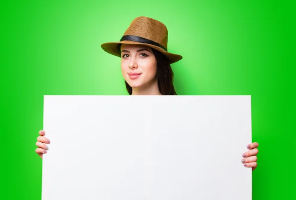 Retrato da jovem com cartaz — Fotografia de Stock