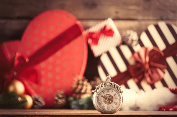 Vintage clock on the christmas decorations — Stock Photo, Image