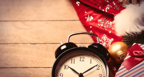 Clock and christmas decorations — Stock Photo, Image