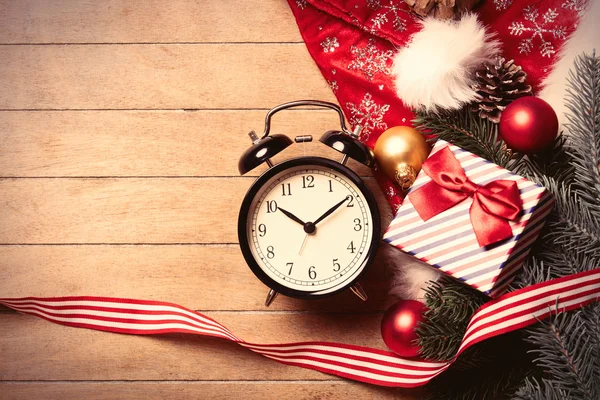 Clock and christmas decorations — Stock Photo, Image