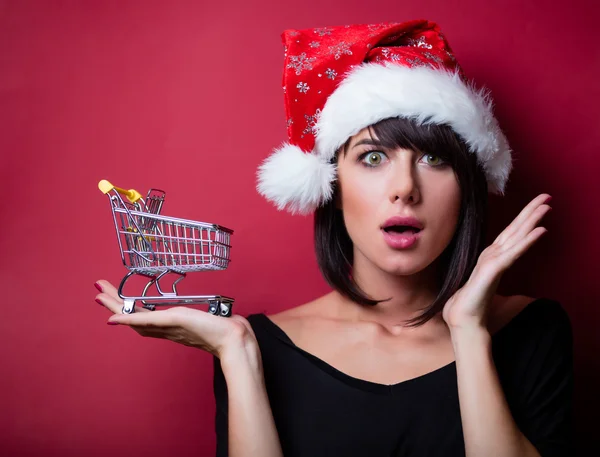 Young woman with shopping cart — Stock Photo, Image