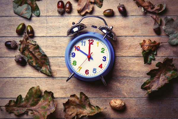 Horloge et feuilles tombées — Photo
