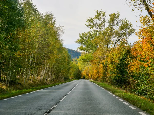 View Autumn Landscape Road Driver Seat Lower Silesia Poland — Stock Photo, Image