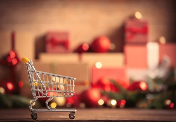 Panier Cadeaux Noël Sur Fond — Photo