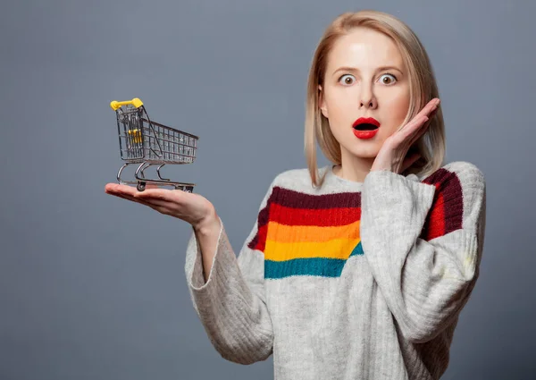 배경에 쇼핑백이 아름다운 스웨터 — 스톡 사진