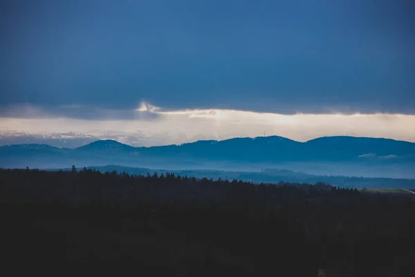 Kilátás Sudetes Hegyek Naplemente Téli Idő — Stock Fotó