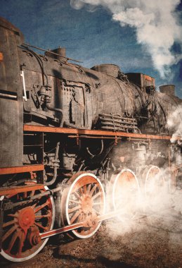 Buharlı eski bir lokomotif. Resim eski renk biçiminde