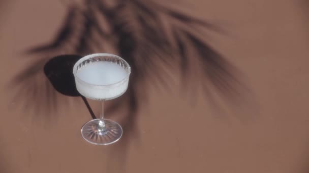 Cocktail Und Palmenschatten Auf Braunem Hintergrund — Stockvideo