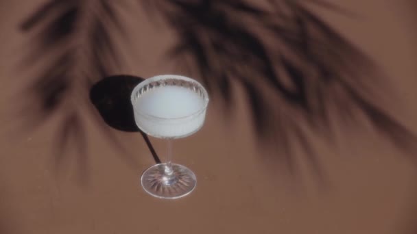 Cocktail Und Palmenschatten Auf Braunem Hintergrund — Stockvideo