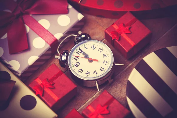 Vintage clock on christmas background — Stock Photo, Image