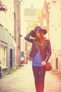 Şapka kız Amsterdam'da redhead.