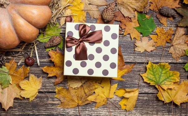 Gift box on autumn background. — Stock Photo, Image