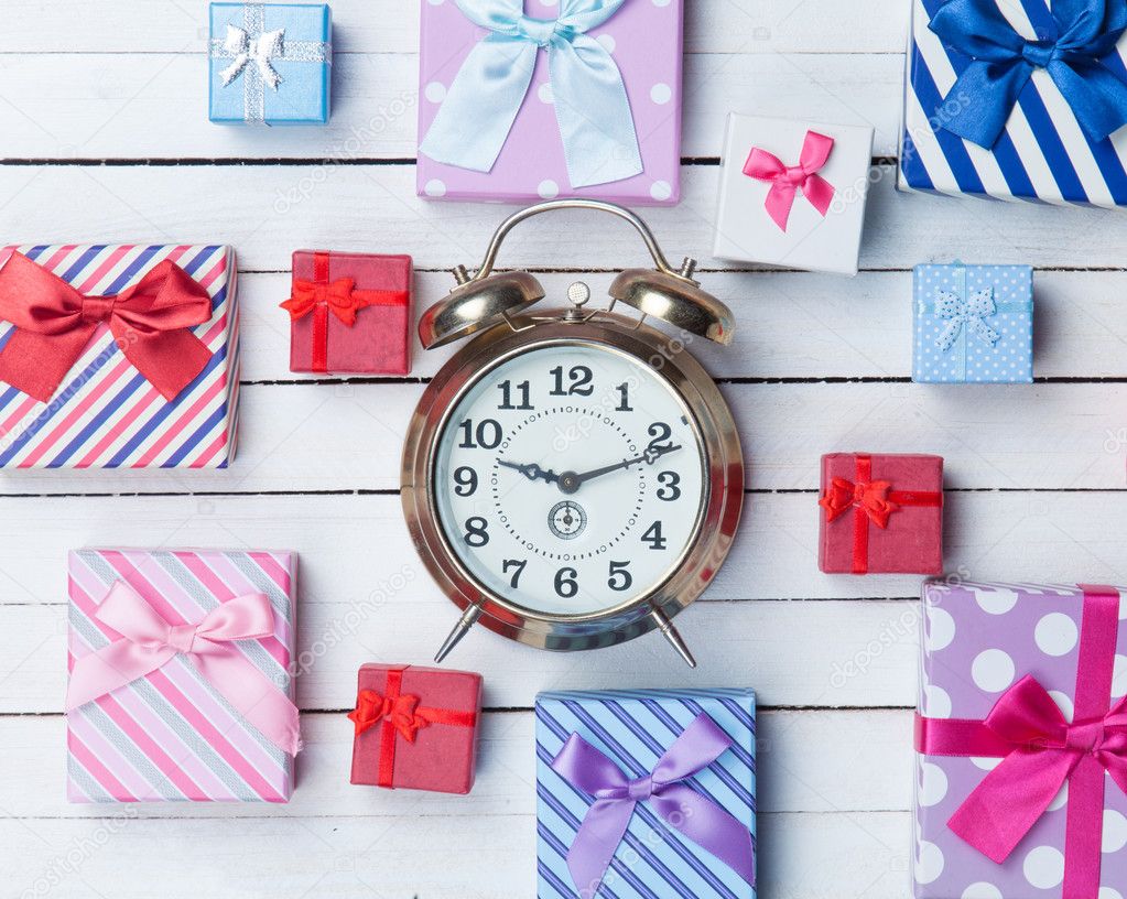 Gift boxes and alarm clock 