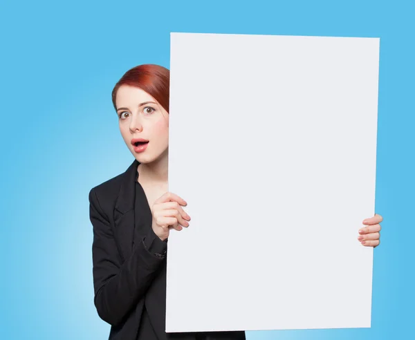 Redhead women with white board — Stock Photo, Image