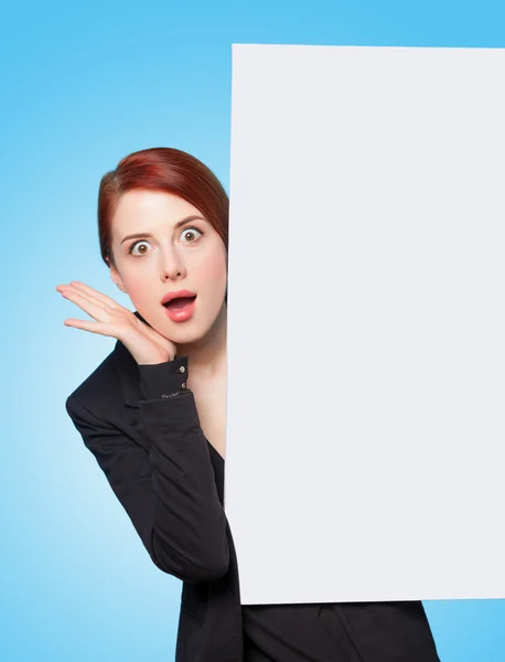 Redhead women with white board — Stock Photo, Image