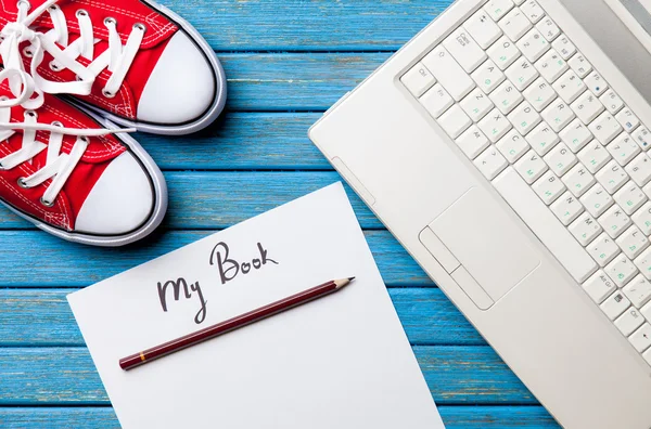 Paper with My Book inscription near laptop — Stock Photo, Image