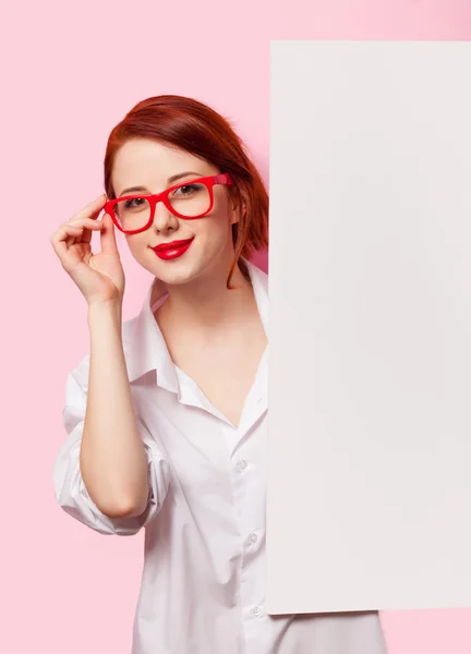 Girl with white board — Stock Photo, Image