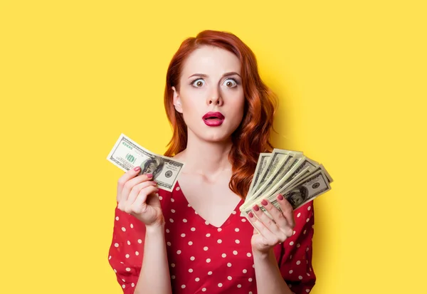 Girl in dress with money — Stock Photo, Image