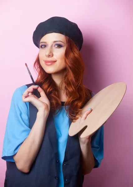 Painter Woman with brush and palette — Stock fotografie